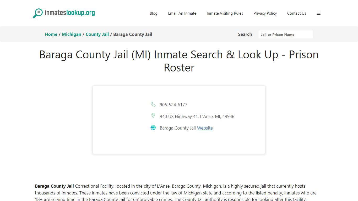 Baraga County Jail (MI) Inmate Search & Look Up - Prison Roster